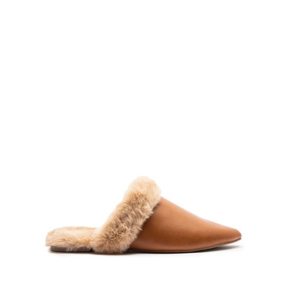 1. Camel Brown Fur-Lined Mule - Picture 1 of 4